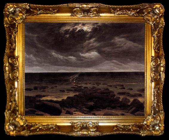framed  Caspar David Friedrich Seashore with Shipwreck by Moonlight, ta009-2